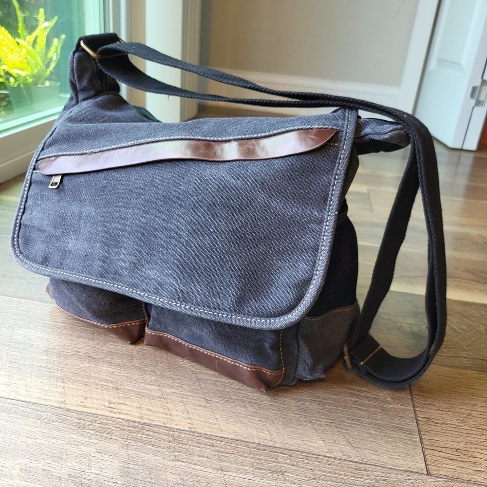 Cargoit Messenger Bag Charcoal Grey Washed Canvas Crossbody Laptop Satchel